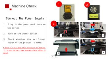 1 Connect The Power Supply 1 P lug in the power cord (Page 7 / 67) F2-6090 UV Flatbed Printer Product Installation and Operation Instructions